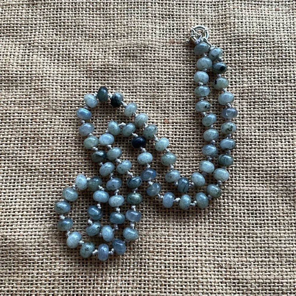 Labradorite Stone Necklace Knotted Amazing In Style   luxury stunning Long